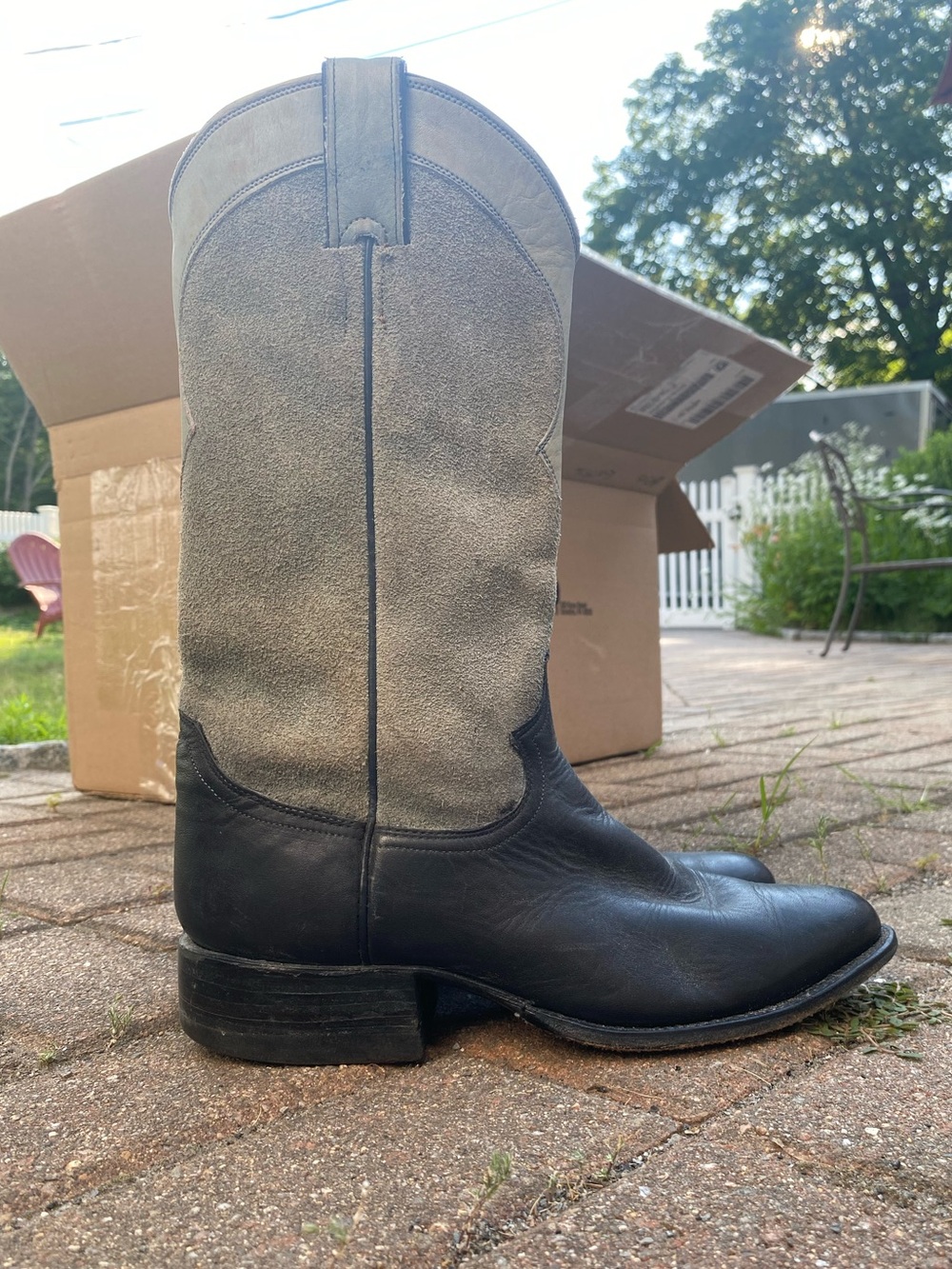 Women’s Justin Two-Tone Suede Black and green Leather Cowboy Boots